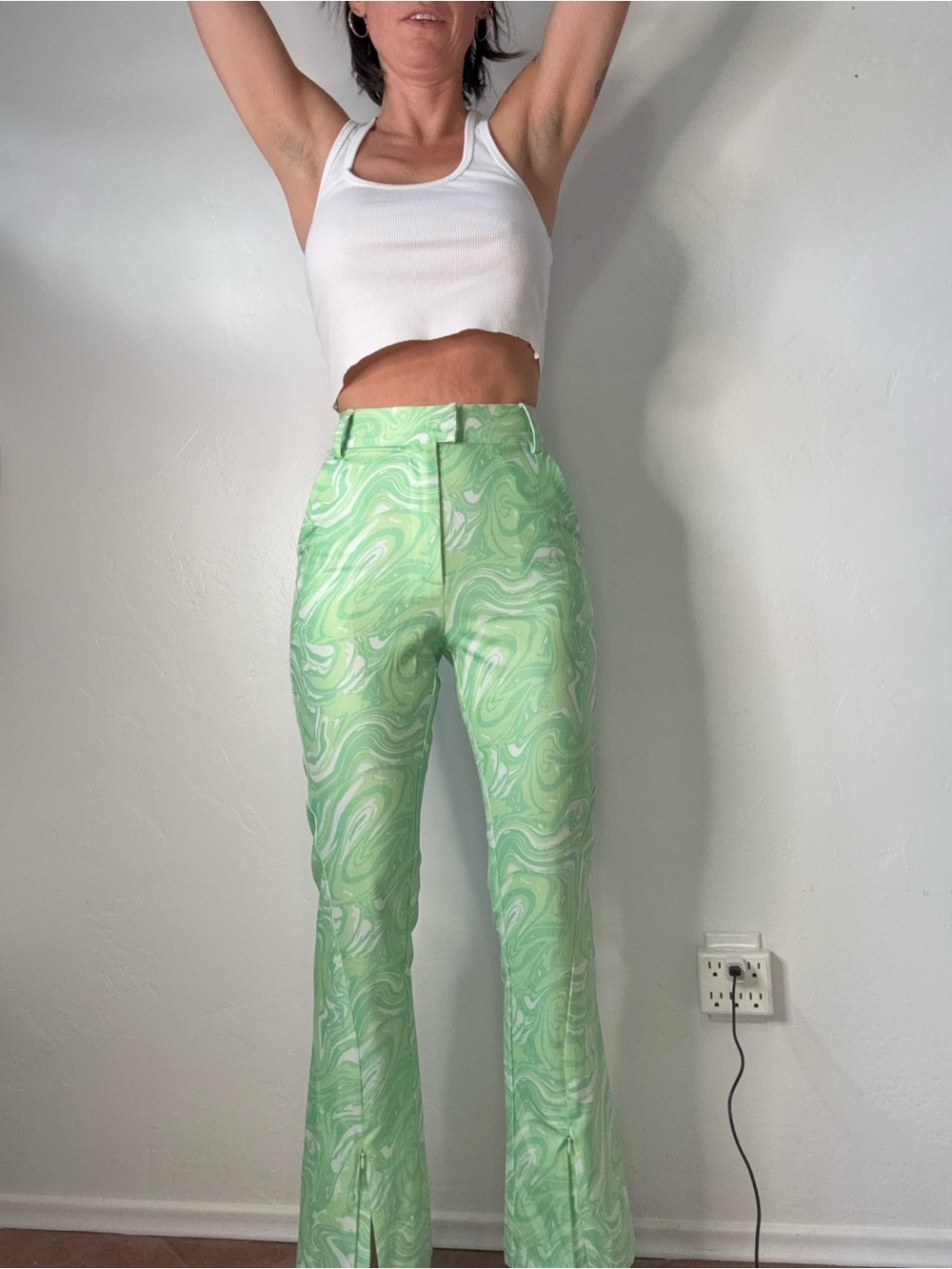 House of Sunny Mint Swirl Flare Pants